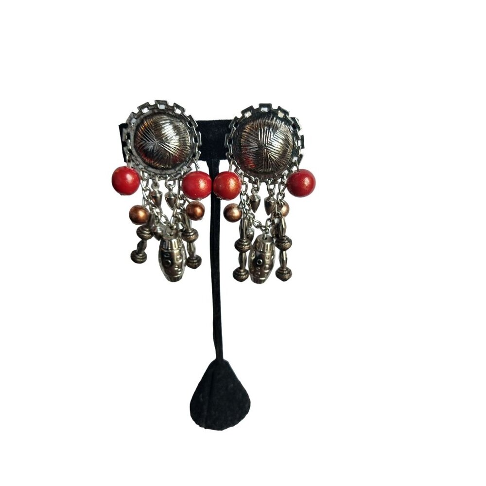 Vintage Silver Tone Dangle Clip On Earrings Estate Jewelry Southwestern